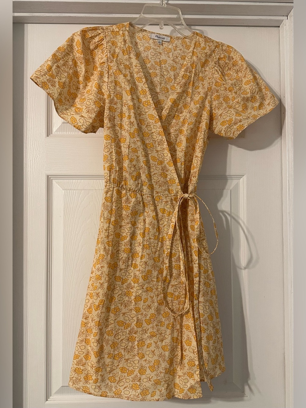 Madewell Yellow Fiore Floral Short Sleeve Wrap Mini Dress